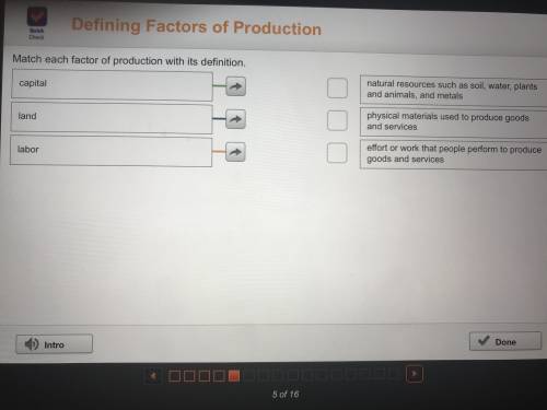 Match each factor of production with its definition