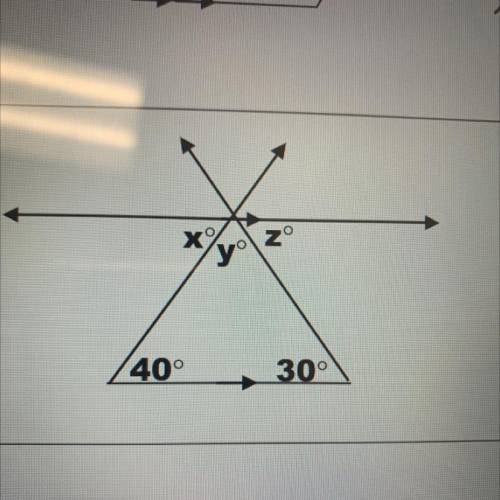 X = 
y = 
z= 
I need to find x,y,z we’re working with transversals please help