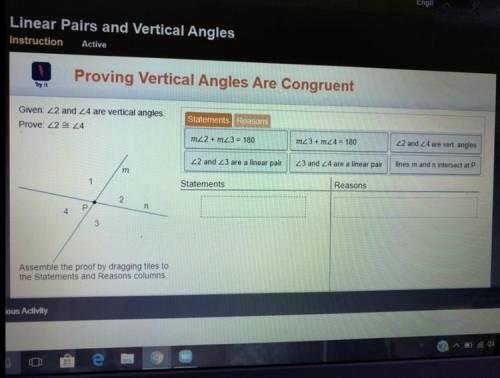 NEED HELP ASAP

Given 2 and 4 verticals angles , the reasons are 
Given
Def of linear pair 
Def of