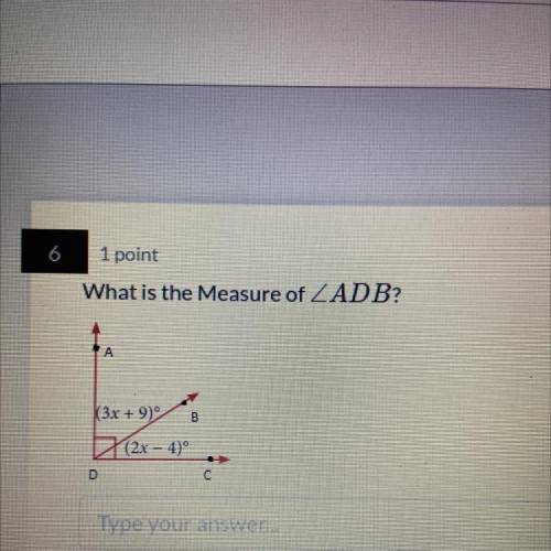 What is the Measure of ZADB?
А.
(3x + 9)
B
(2x - 4)
С