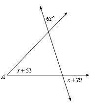 Find the measure of angle A.

Solve for the value of x and plug back into angle A expression.
m∠A