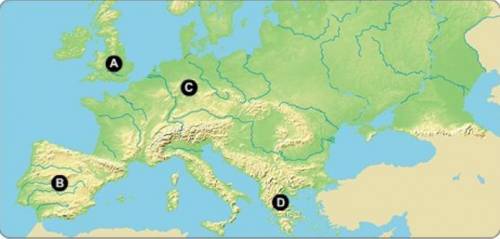 PLS HELP ASAP 
Which letter on the map indicates the location of Greece?