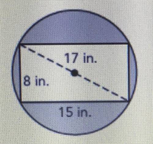 A rectangle is inscribed in a circle

17 in.
18 in.
15 in.
Part A
Calculate the exact area of the