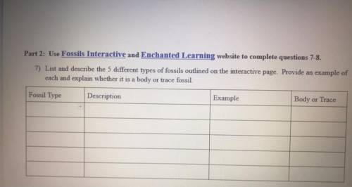 Part 2: Use Fossils Interactive and Enchanted Learning website to complete questions 7-8.

7) List