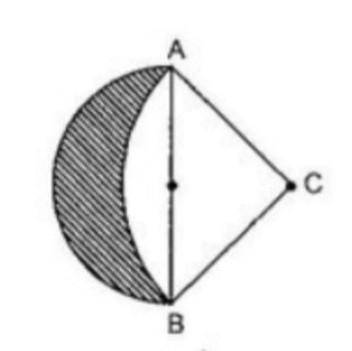 ABC is a right triangle in C and AB= 16 cm. Find the area of the shaded region.