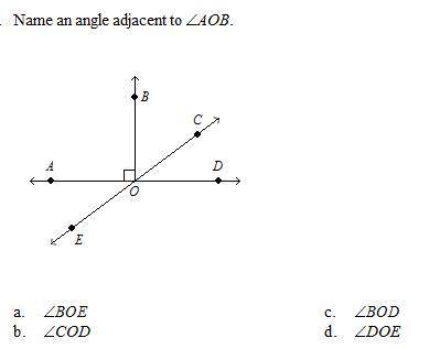 Name an angle adjacent to AOB