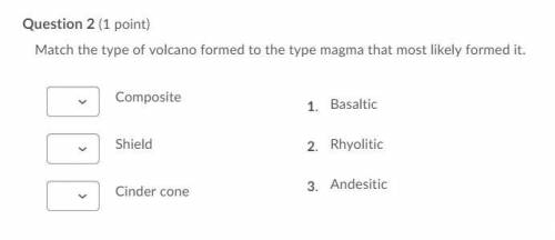 Match the type of volcano formed to the type magma that most likely formed it.
