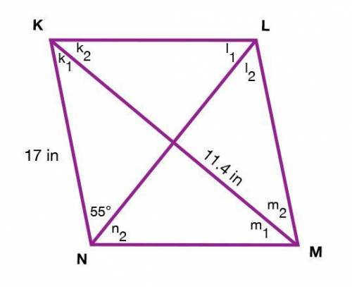 What is the length of diagonal LN?
12.6 in
25.2 in
20.4 in
22.8 in