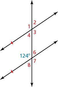 Identify the angles that each have a measure of 124º.