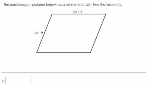 The parallelogram pictured below has a perimeter of 129. Find the value of y.