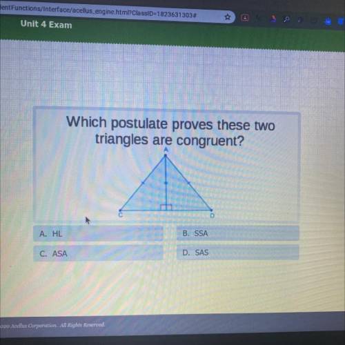 Which postulate proves these two triangles are congruent