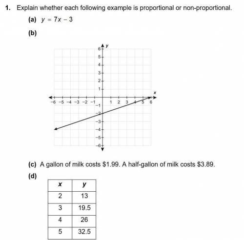1. Explain whether each following example is proportional or non-proportional.