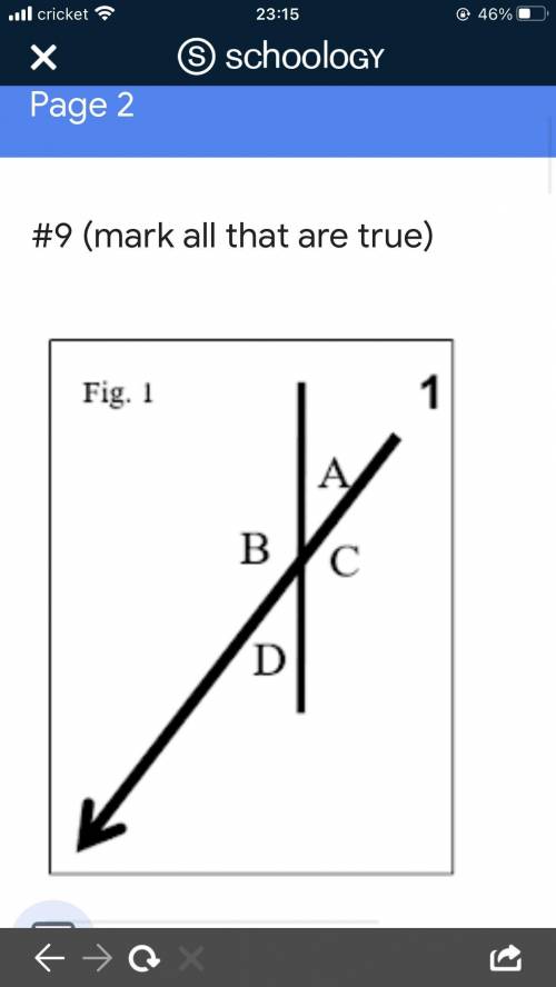 mark all that are true) 2 points Captionless Image Angle A = Angle B Angle A = Angle C Angle A = An