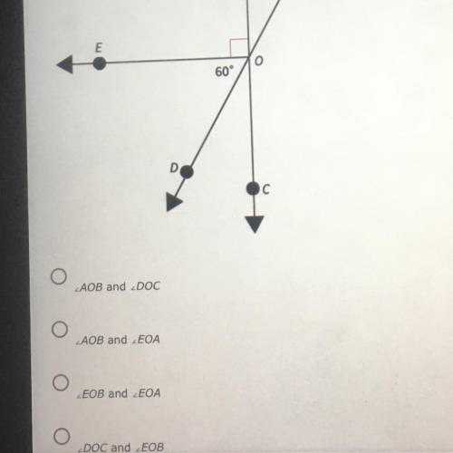 10. Look at the diagram. Which of the following is a pair of vertical angles?