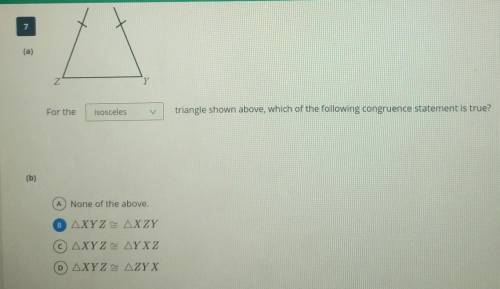 The top angle is angle X, but the question is which of the following congruence statements is true