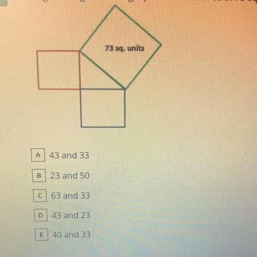 The right triangle has a big square with an area of 73 sq. units . What could the area of the small