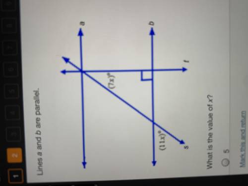 Lines a and b are parallel what is the value of x
1. 5
2. 10
3. 35
4. 55