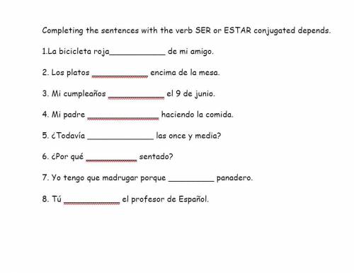 Completing the sentences with the verb SER or ESTAR conjugated depends.