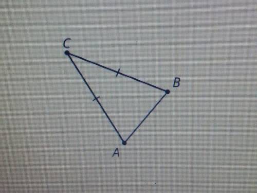 Triangle ABC is isosceles. What are the steps you would take to construct the perpendicular bisecto