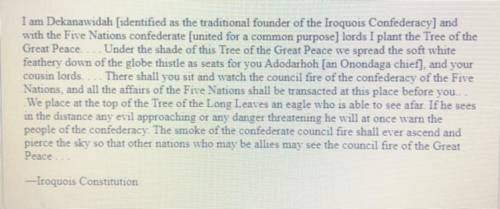 Based on this excerpt, what was the purpose of the Iroquois League?

A. to help maintain the local
