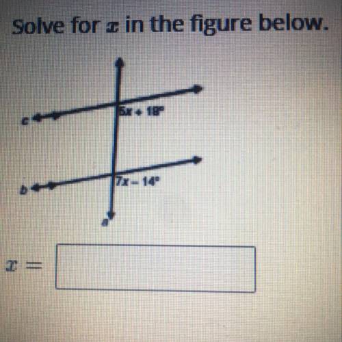 Solve for x in the figure below
5x+18
7x-14