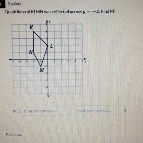 Quadrilateral KLMN was reflected across y = -2. Find M.