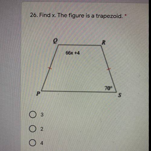 Find x. The figure is a trapezoid.
A. 3
B. 2
C. 4
D. 1