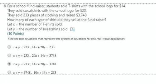 For a school fund-raiser, students sold T-shirts with the school logo for $14. PLEASE HELP!

They
