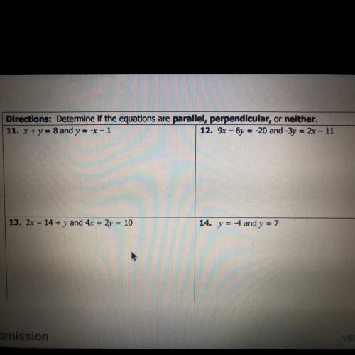 Determine if the equations are parallel, perpendicular, or neither.

1) x + y = 8 and y = -x - 1