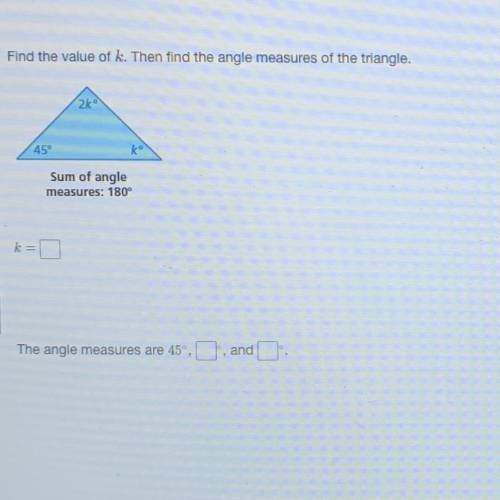 Find the value of k and the other angles as well