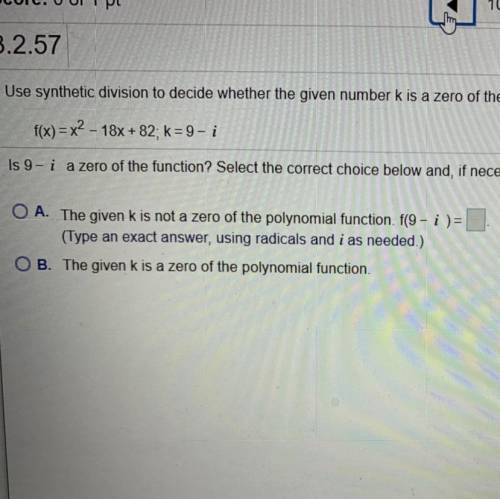 Use synthetic division to decide whether the given number k is a zero of the polynomial function. I