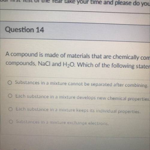 A compound is made of materials that are chemically combined in a fixed ratio and later cannot be s
