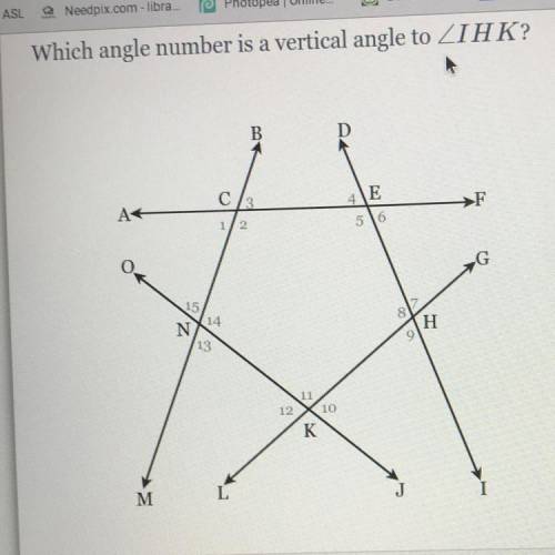 Which angle is vertical angle to