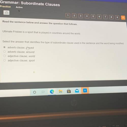 Select the answer that identifies the type of subordinate clause used in the sentence and the word