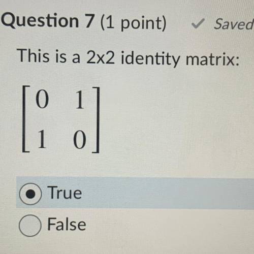 This is a 2x2 identity matrix:
True
Or
False