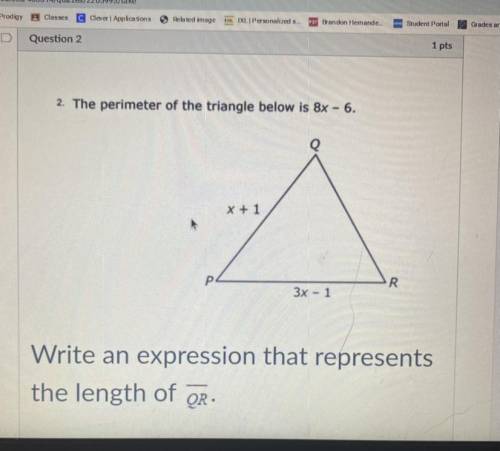 The perimeter of the triangle below is 8x-6