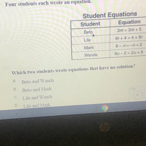 Which two students wrote equations to have no solution