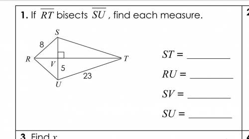 If RT bisect SU, find each measurement