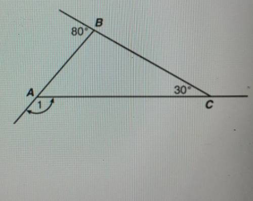 What is the measure of Angle 1 in this figure? A. 30°B. 80°C. 110°D. 130°