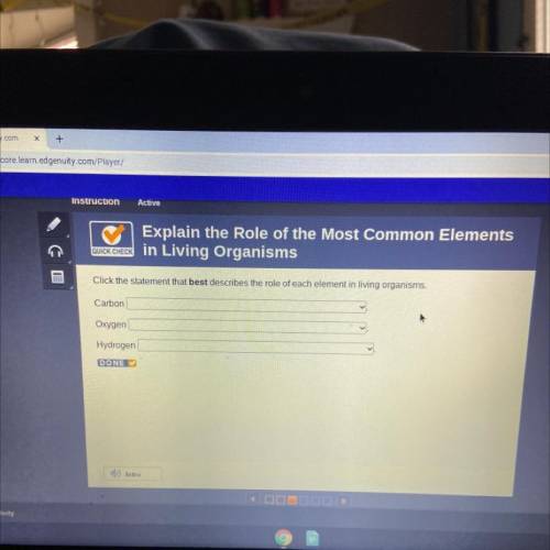 QUICK CHECK in Living Organisms

C C
Click the statement that best describes the role of each elem