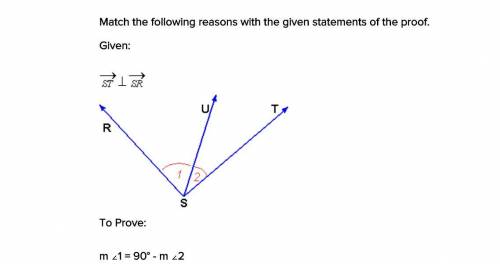 Match the following reasons with the given statements of the proof.

Given:
To Prove:
m ∠1 = 90° -