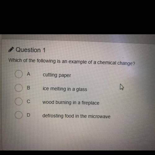 HELP!!!

Which of the following is an example of a chemical change?
А
cutting paper
B
ice melting