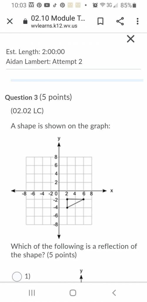 Shape is shown on the graph: Which of the following is a reflection of the shape? (5 points)