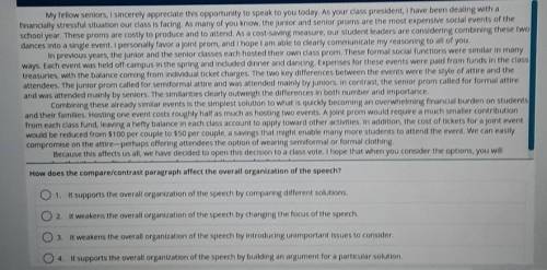 How does the compare/contrast paragraph affect the overall organization of the speech?