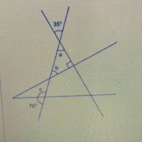 What are the measures of Angles a, b, and c? Show your work and explain your answers.
35
D