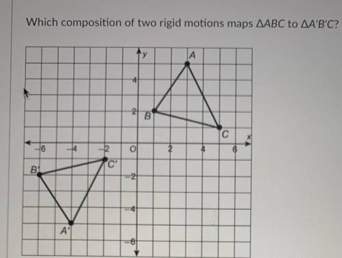 Which composition of two rigid motions maps ABC to A’B’C?

A) T<-7,0> •R y-axis
B) T<-7,0