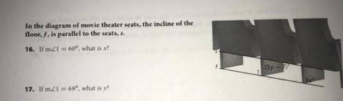 In the diagram of movie theater seats, the incline of the floor, f, is parallel to the seats, s.