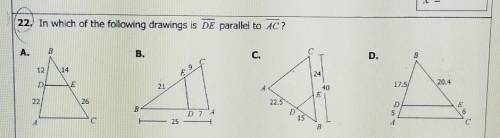 In which of the following drawings is DE parallel to AC?
