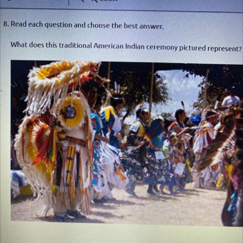 NEED ASAP!!

What does this traditional American Indian ceremony pictured represent?? A. the reset