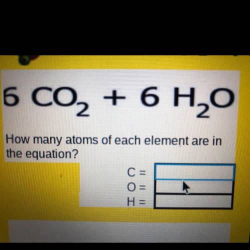 6 CO2 + 6 H2O
How many atoms of each element are in
the equation?